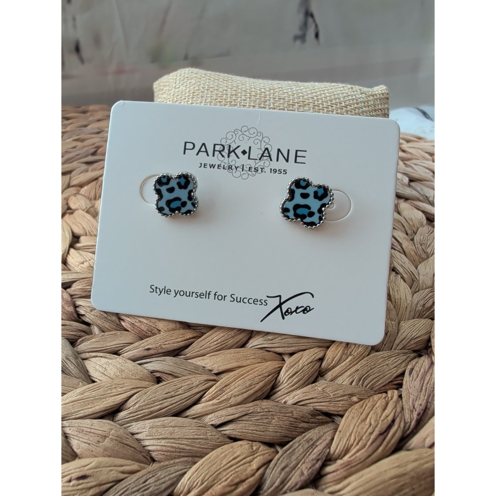 Park Lane Blue Leopard Lana Pierced Earrings Silver Tone NWT